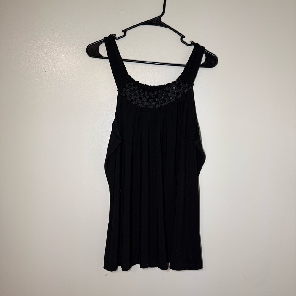 Perseption Black Sleeveless Blouse with Embellished Neckline